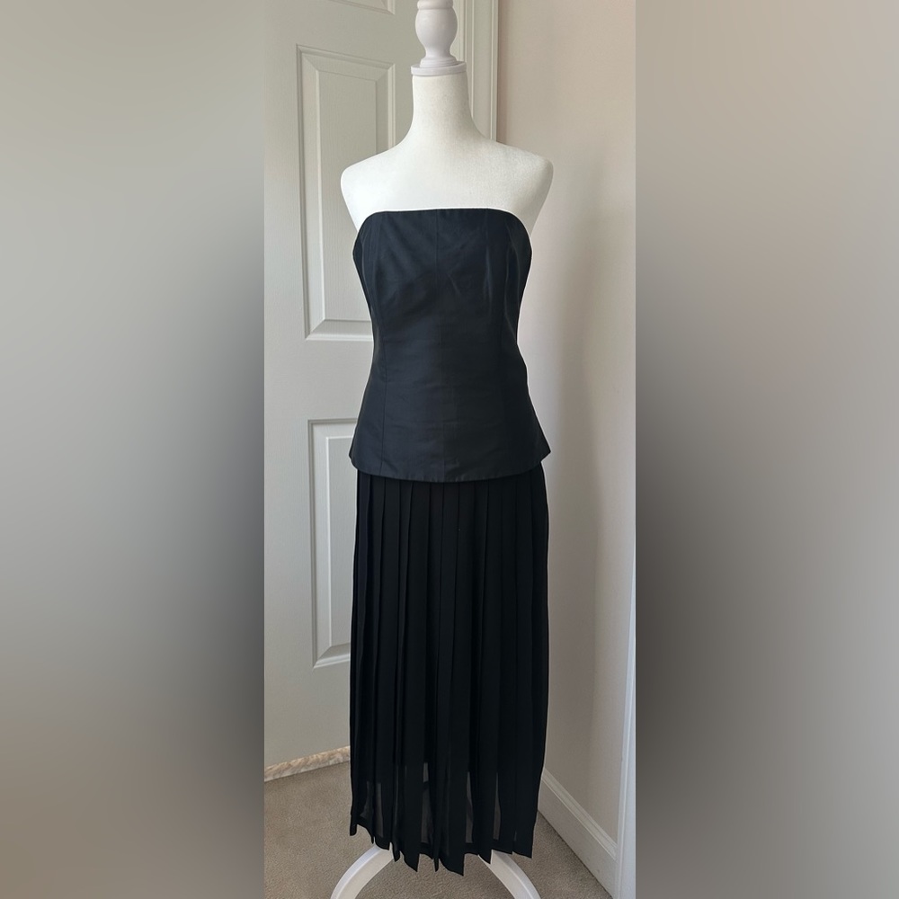 Vintage Kairat Top: silk sleeveless black corset top (skirt sold separately).